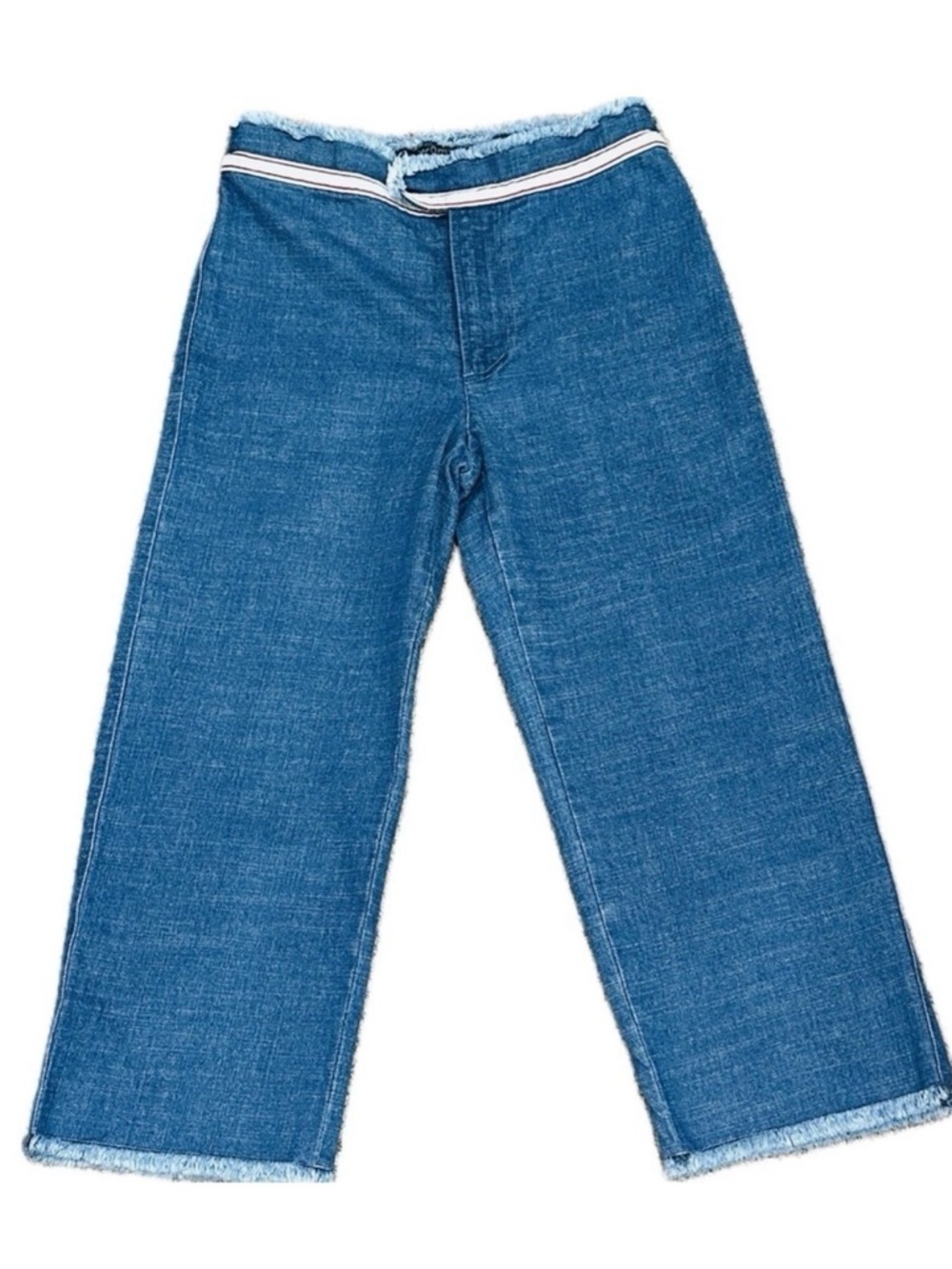 👖🌎‎ WOMYN New York Wide Leg Cropped Denim Jeans | Raw Hem Capris Sz 6 USA